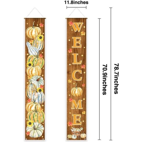Welcome Fall Porch Decorations Door Hanging Banners Polyester 11.8x70.9",  2PCS - Picture 2 of 4